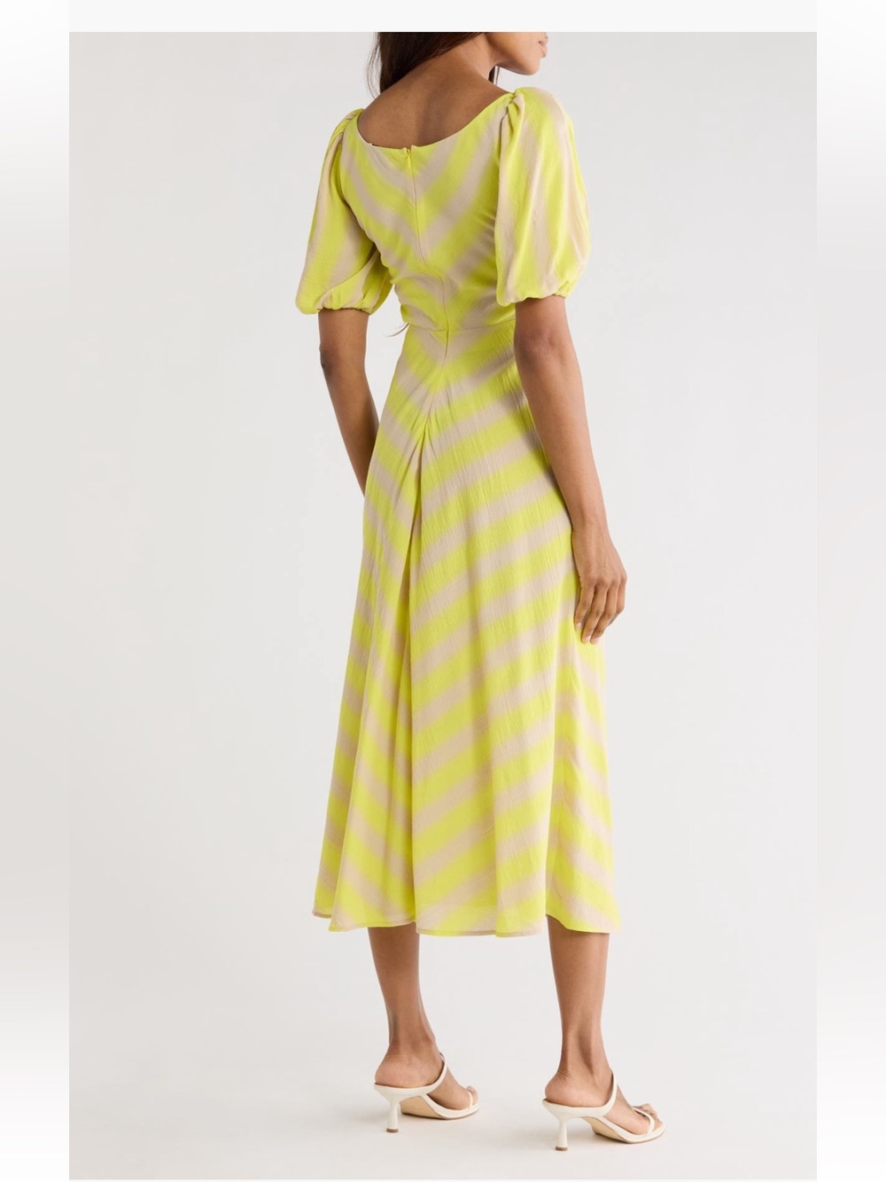 Longchamp Cutout Puff Sleeve Midi Dress Lemon Yellow size 4 US 36 FR NWT - Picture 2 of 2